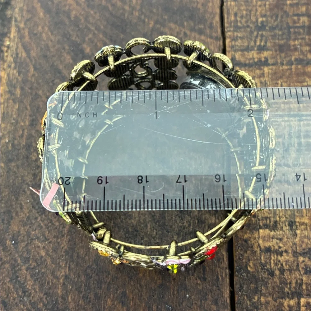 NWT Strada Gold-Toned Floral Metalwork Bracelet Watch Wide Band Stretch Flower